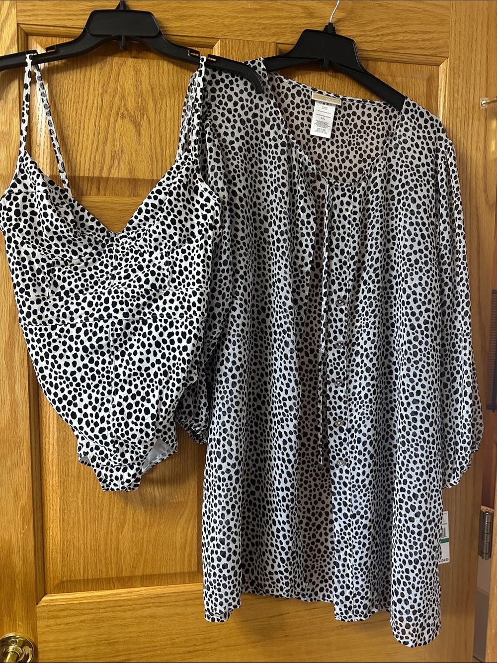 Michael Kors Black and White Polka Dot One-Piece Swimsuit with Matching Cover-Up
